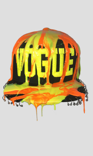 Fluo Yellow/Orange dripped VOGUE Hat