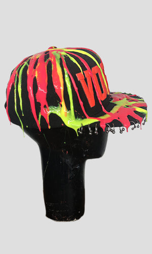 Fluo Yellow/Pink dripped VOGUE Hat