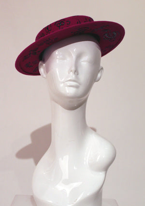 Magenta Felt Boater Hat