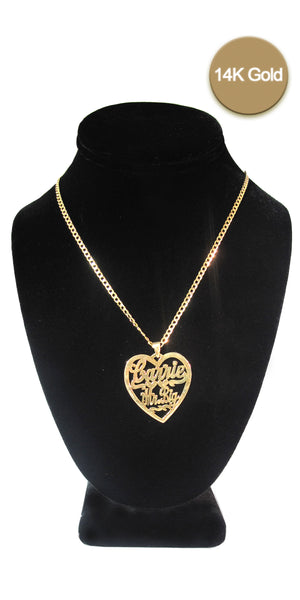 14K Gold 'Heart Pendant' Custom Nameplate Necklace