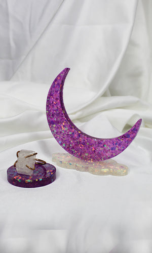 Purple Glitter Moon Jewelry Holder & Stand