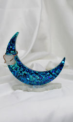 Blue Glitter Moon Jewelry Holder
