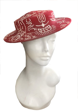 Red Felt Boater Hat