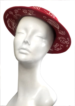 Red Felt Boater Hat