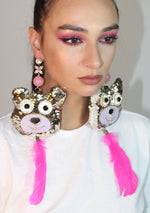 Princess Pink Sequin Bear Earrings