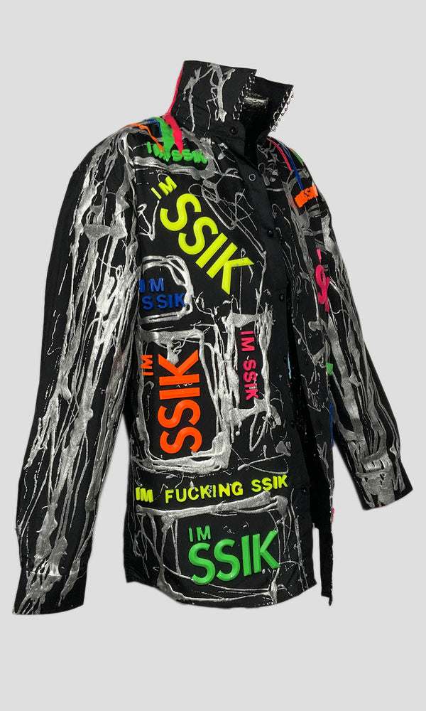 'I'M SSIK' Multi-Fluo Dripped Button Down Shirt