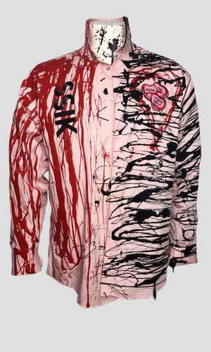 'Go F8 Yourself' Red/Blk Drip Button Down Shirt