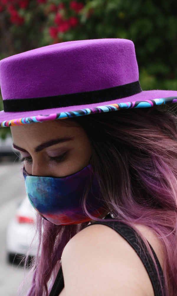 Purple Felt Square Hat with Trippy Underbrim – Patricia Field ARTFASHION