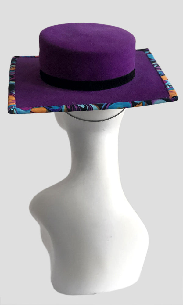Purple Felt Square Hat with Trippy Underbrim