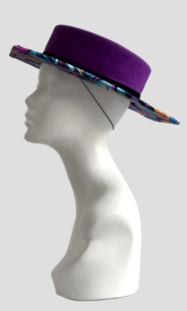 Purple Felt Square Hat with Trippy Underbrim