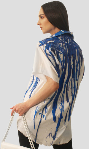Men's Liquid Glitter Silicone Drip Button Down - Blue Glitter