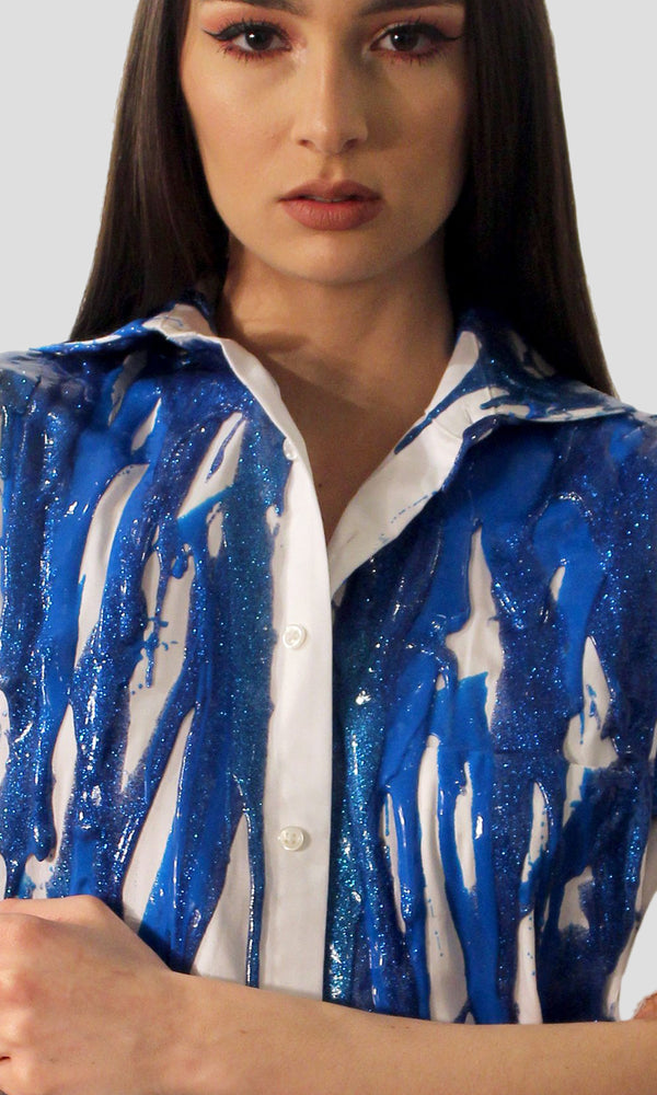 Men's Liquid Glitter Silicone Drip Button Down - Blue Glitter