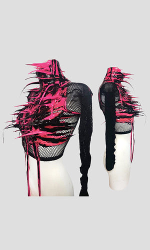 Fluo Pink + Black Drip Bodice Fishnet Top