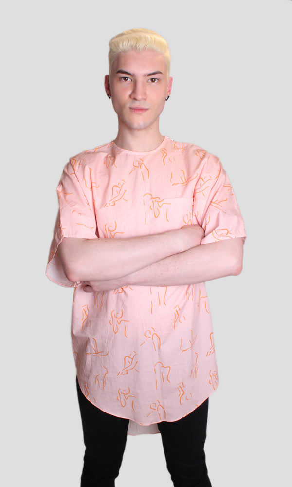 Pop Art Long Cotton Shirt - Peach